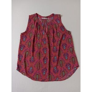 Violet + Claire Blouse Womens Pink Paisley Sleeveless Scoop Neck Size L